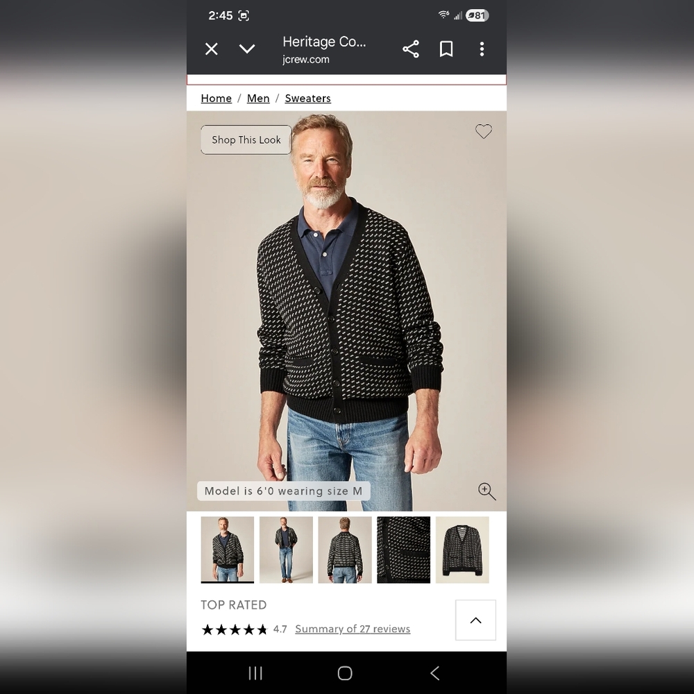 J. Crew Men's Birdseye Cardigan